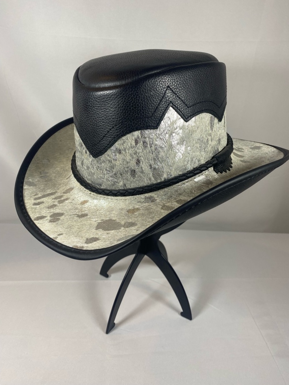 Black and Gray Western Cowboy Hat - Leather Trim and Shimmer